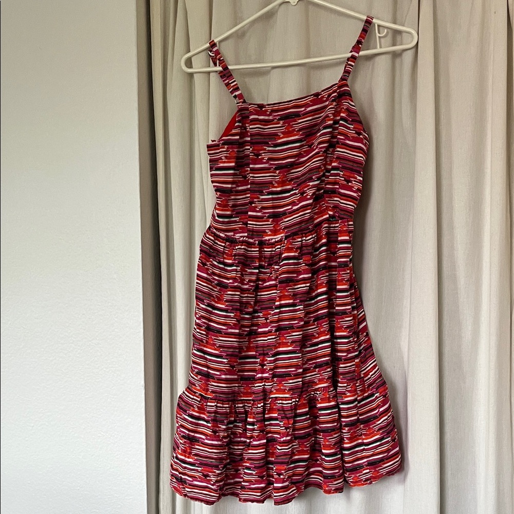 LOFT Red and Pink Striped Mini Dress